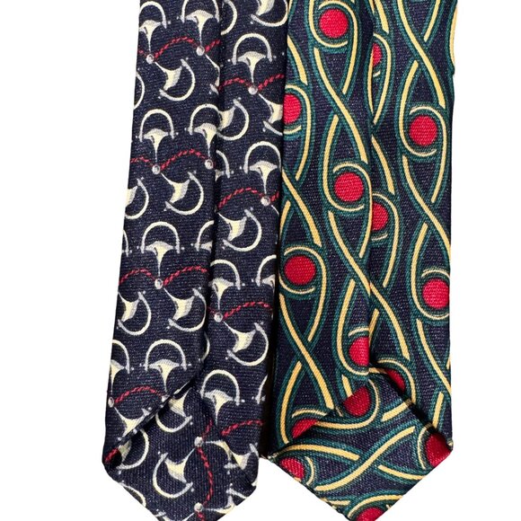 2 X Rene Chagal Men Handmade Necktie Tie Myung Ju Silk Black Red Foulard 56x3.75 - Picture 1 of 9